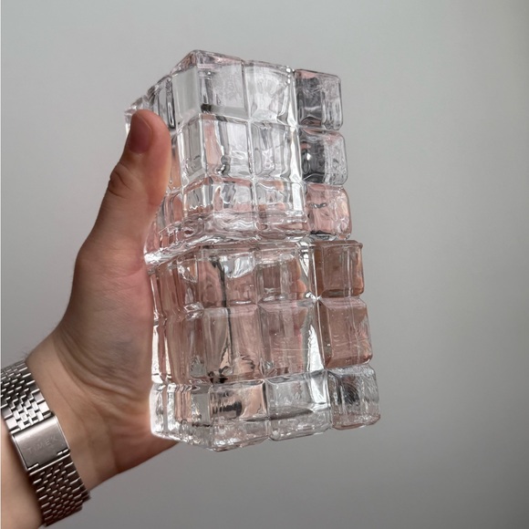 2 Vintage Glass Brutalist Ice Cube Tealight Candle Holders Made in Taiwan MCM - Picture 15 of 16